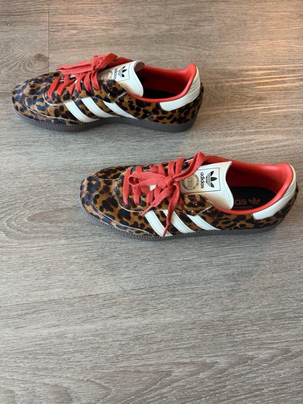 adidas Originals Leopard Print Sneakers with White Stripes and Red Laces